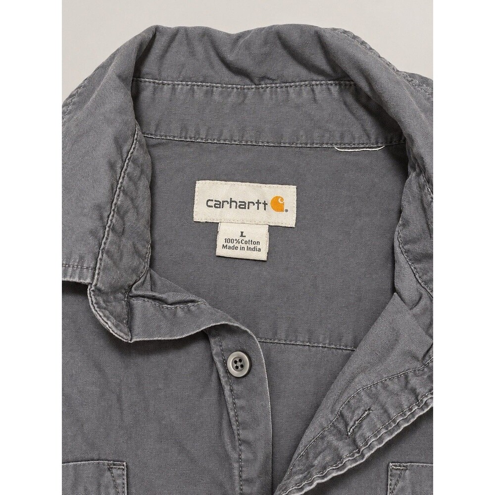 Carhartt Men’s L Gray Cotton Long Sleeve Button-Up Work Shirt Two Pocket